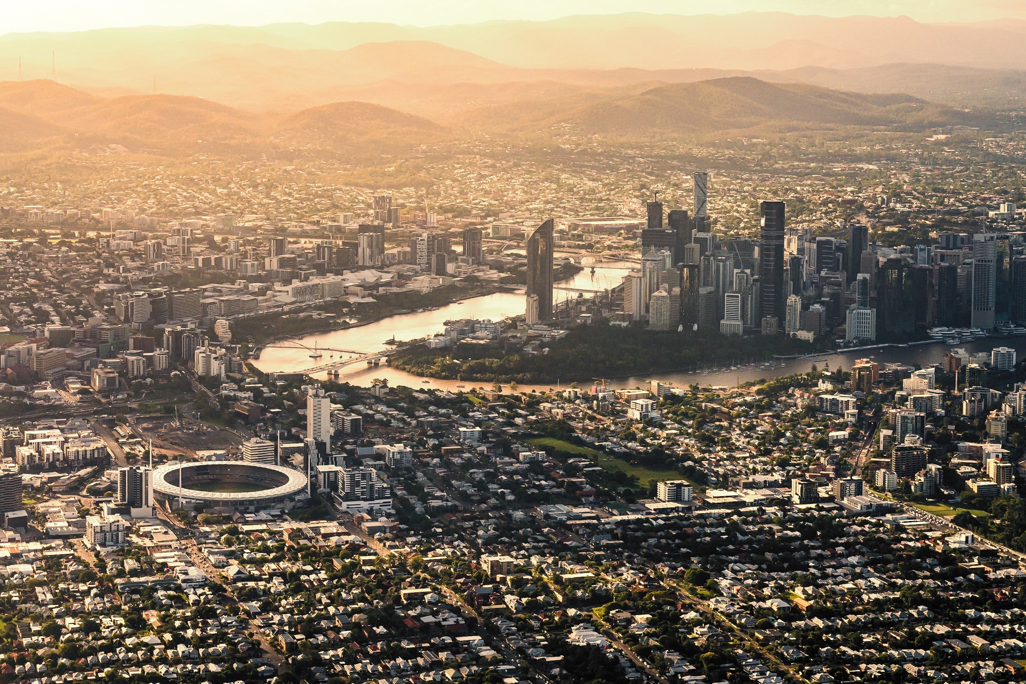 Golden glow! View of Brisbane city from above.